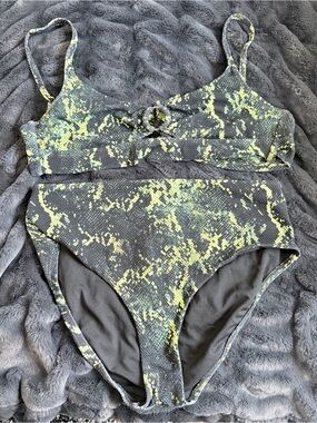 Bar III Black and Yellow Green Two-Piece Bikini Set